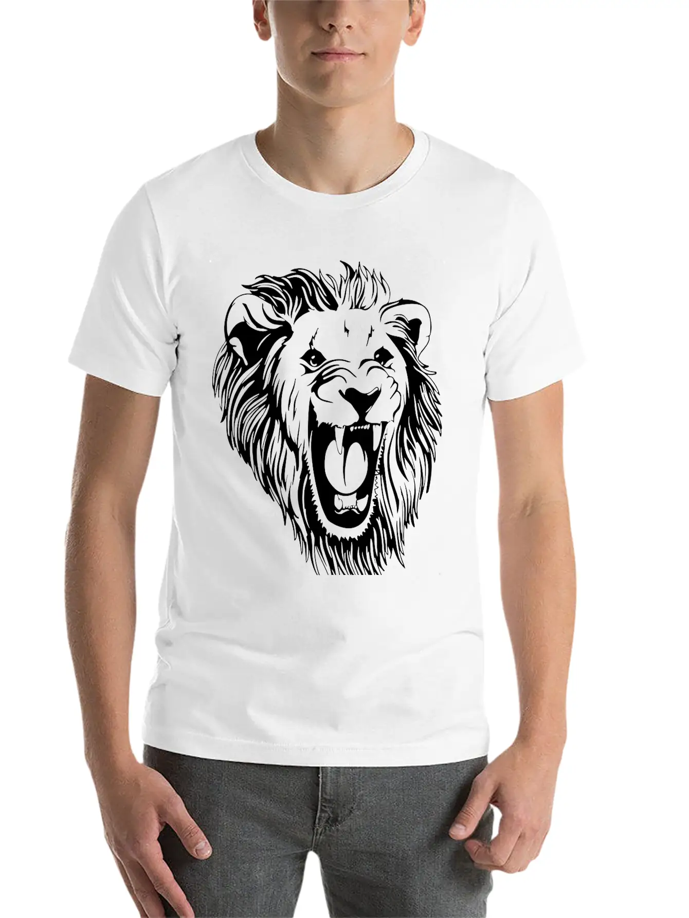 Lion - Male Face Roaring Unisex Casual T-Shirt – Clean Design For Daily Comfort
