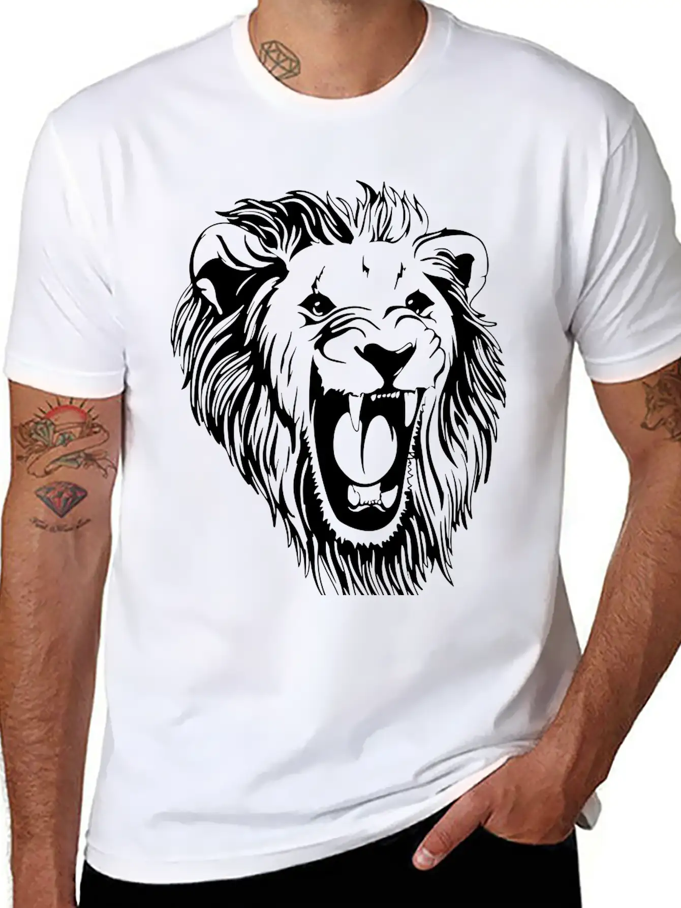 Lion - Male Face Roaring Unisex Casual T-Shirt – Clean Design For Daily Comfort