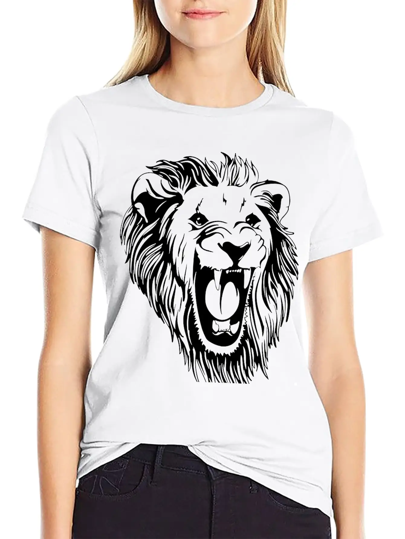 Lion - Male Face Roaring Unisex Casual T-Shirt – Clean Design For Daily Comfort