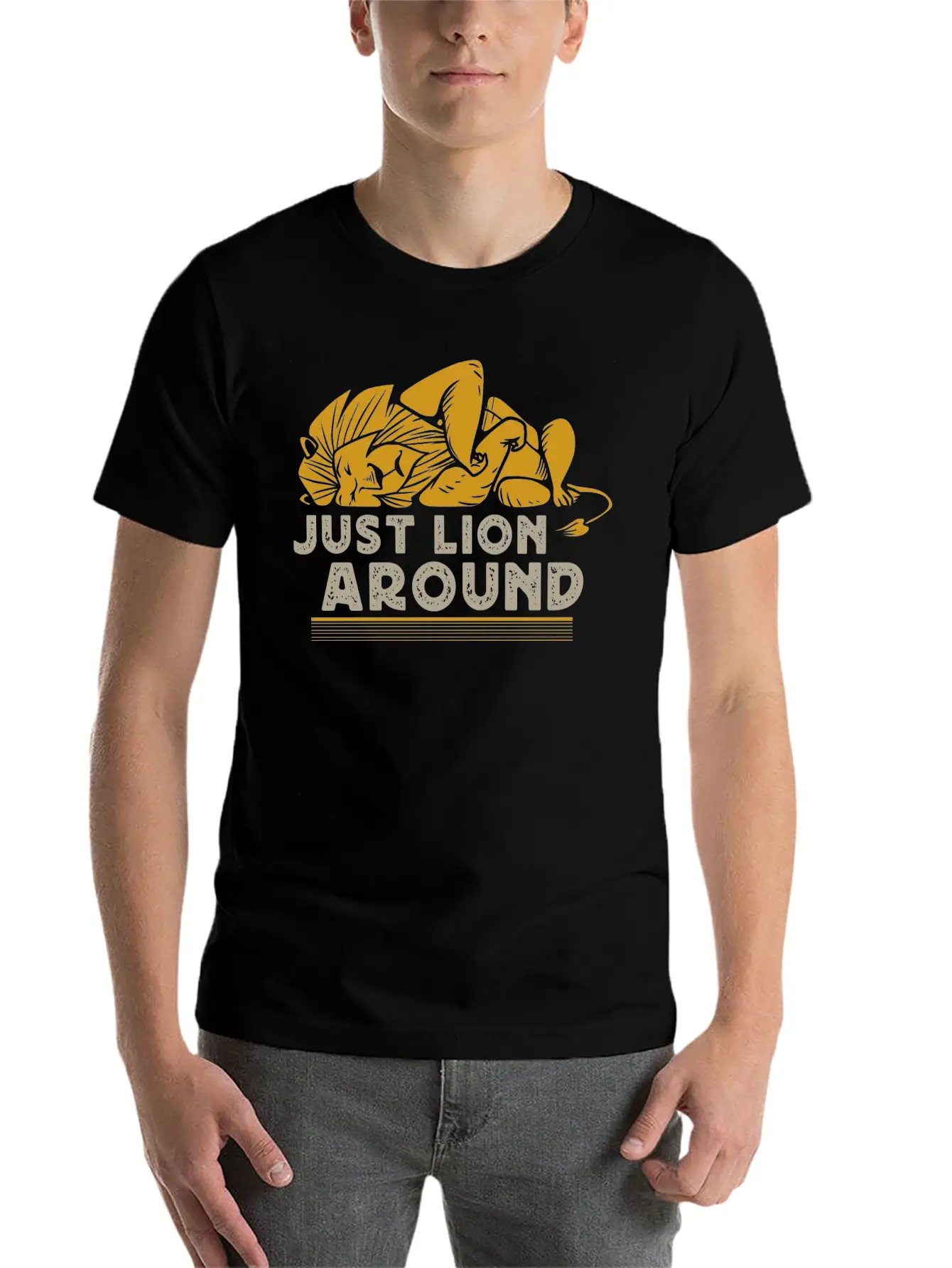 Lion Pun Tired Lion Unisex Short Sleeve Soft Cotton T-Shirt – Casual Everyday Wear