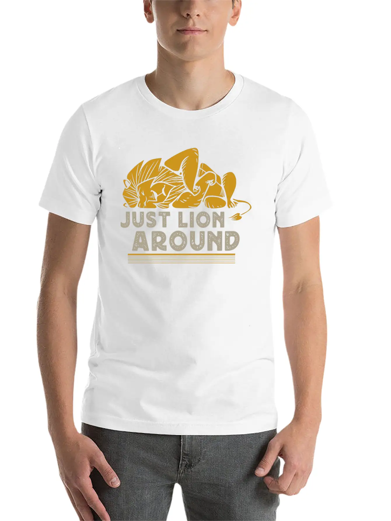 Lion Pun Tired Lion Unisex Short Sleeve Soft Cotton T-Shirt – Casual Everyday Wear