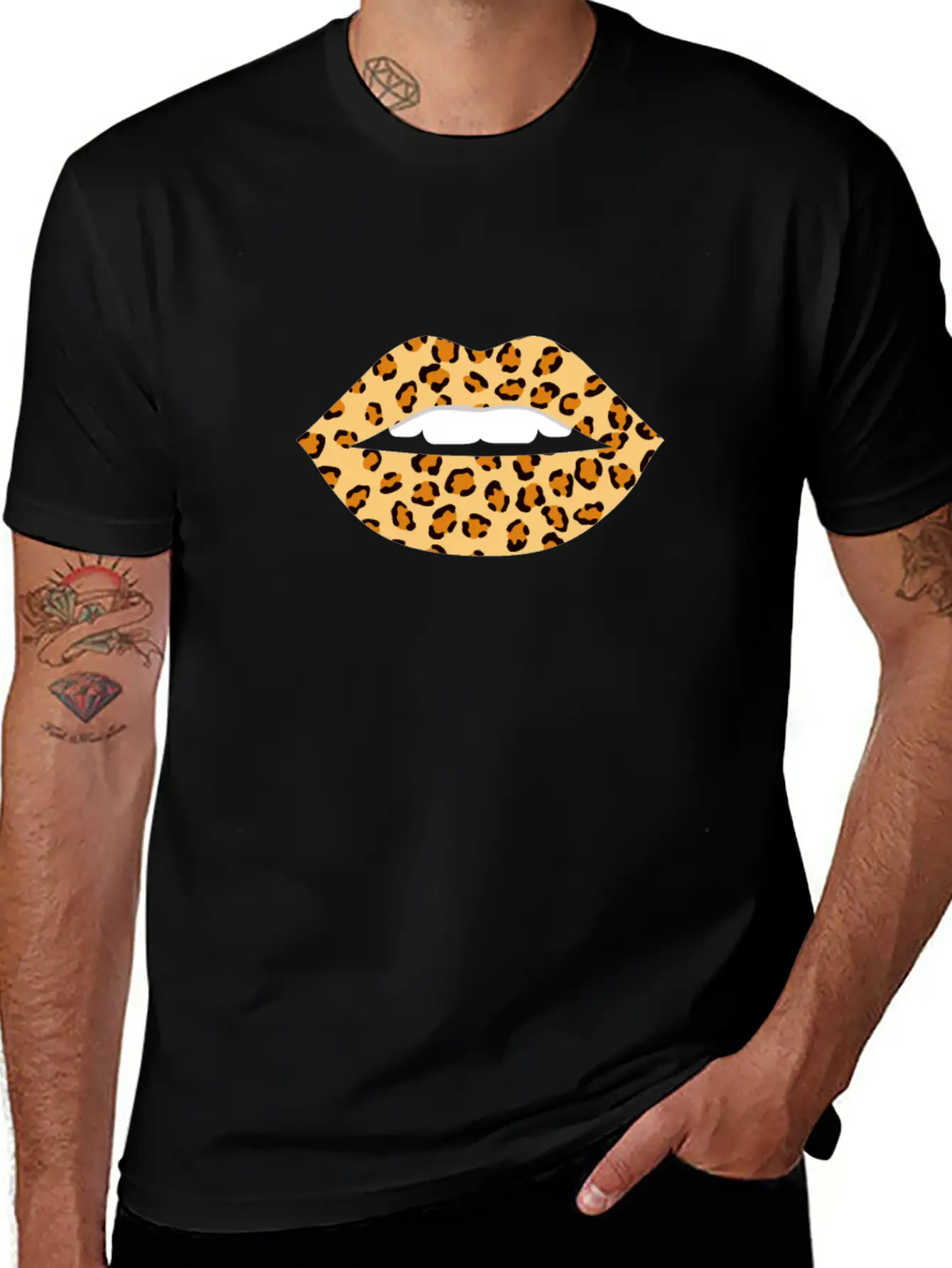 Lips Leopard Print Cheetah Essential Cotton Tee For Daily Outfits – Unisex Style