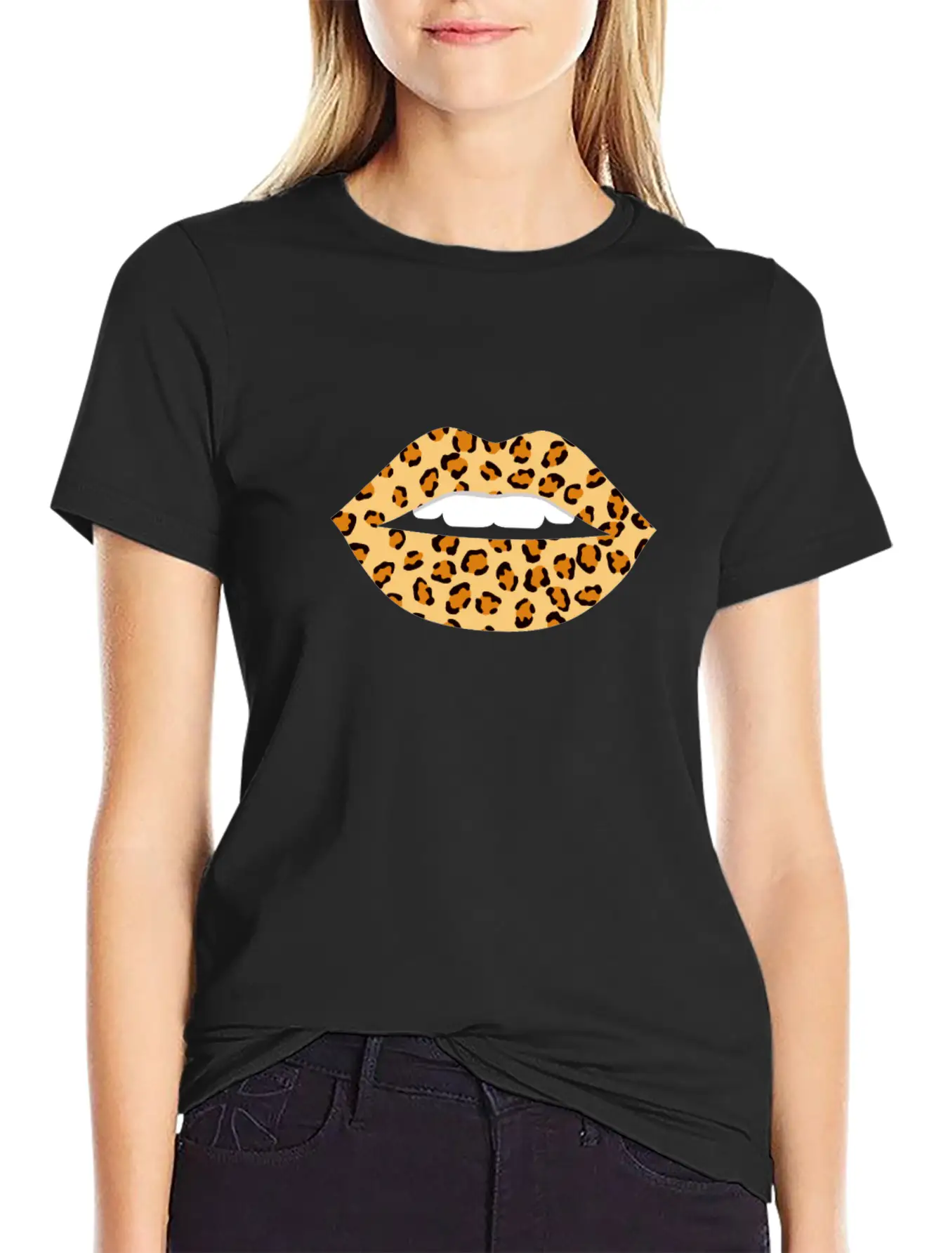 Lips Leopard Print Cheetah Essential Cotton Tee For Daily Outfits – Unisex Style