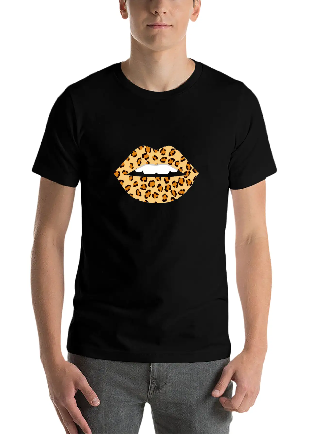 Lips Leopard Print Cheetah Essential Cotton Tee For Daily Outfits – Unisex Style