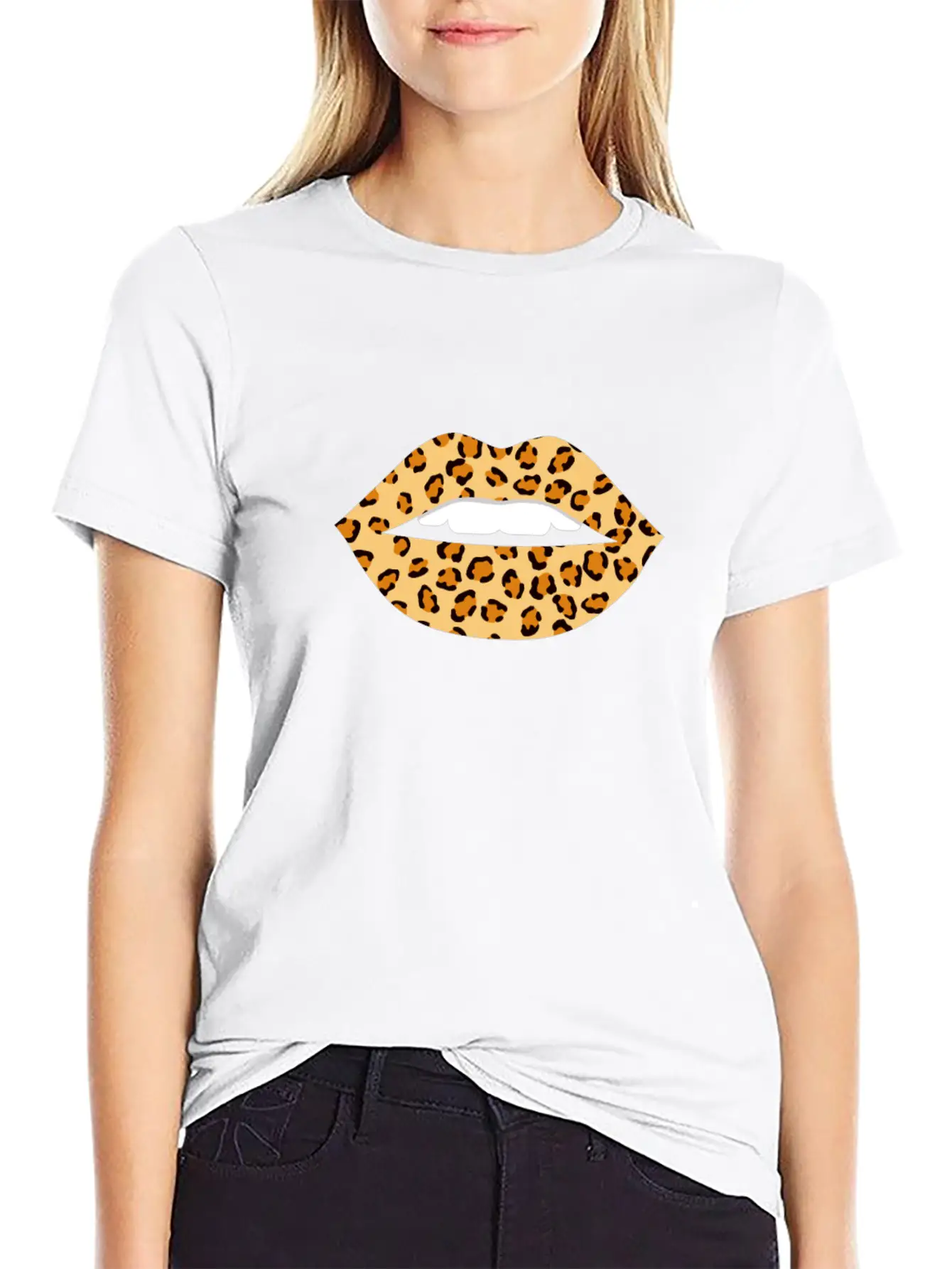 Lips Leopard Print Cheetah Essential Cotton Tee For Daily Outfits – Unisex Style