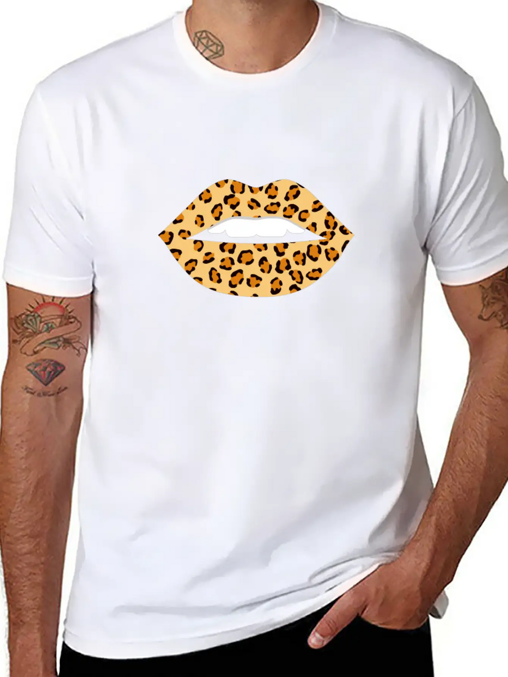 Lips Leopard Print Cheetah Essential Cotton Tee For Daily Outfits – Unisex Style