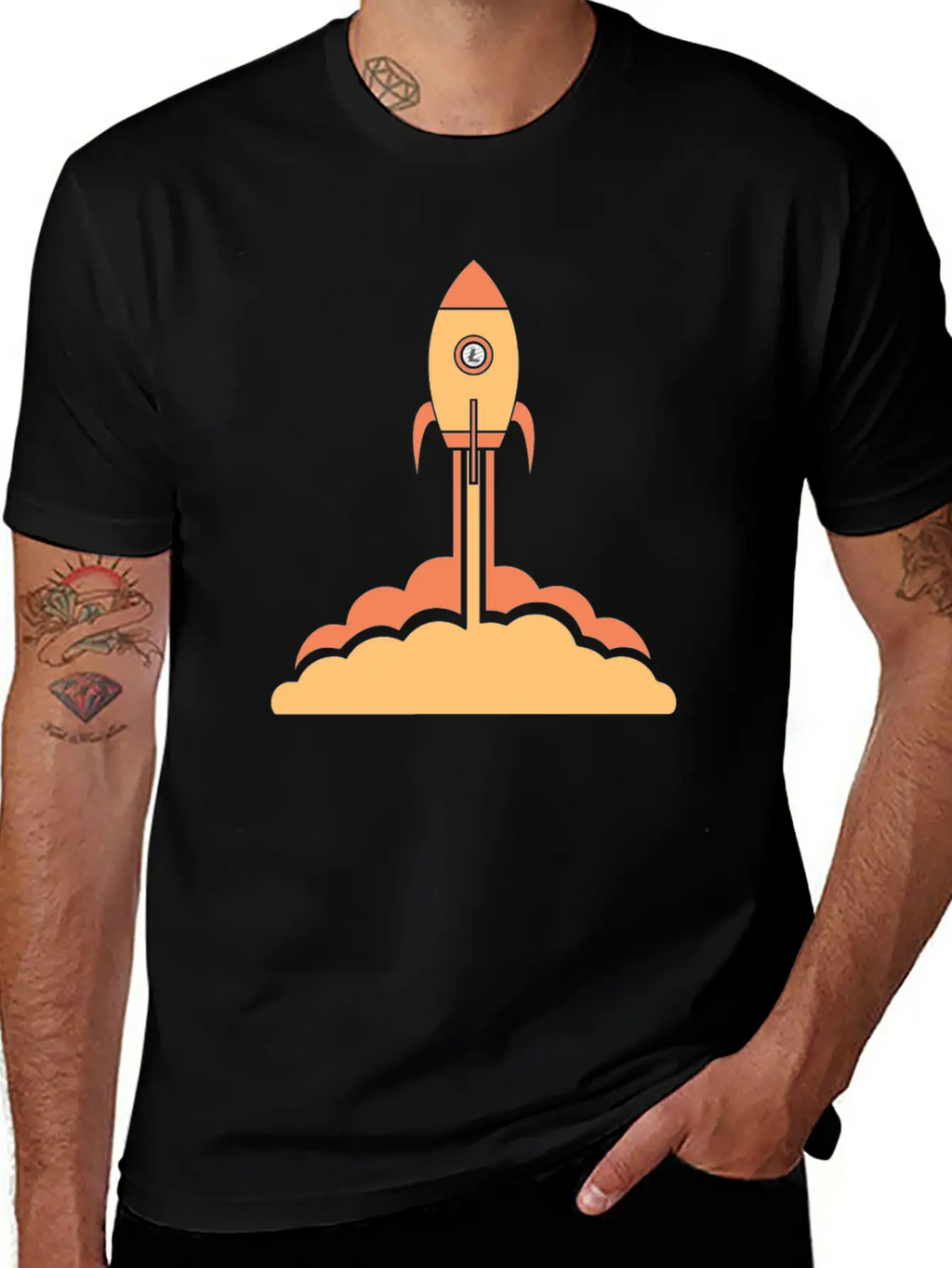 Litecoin To The Moon Space Rocket Lite Coin HODL Breathable Soft Cotton T-Shirt – Timeless Casual Look