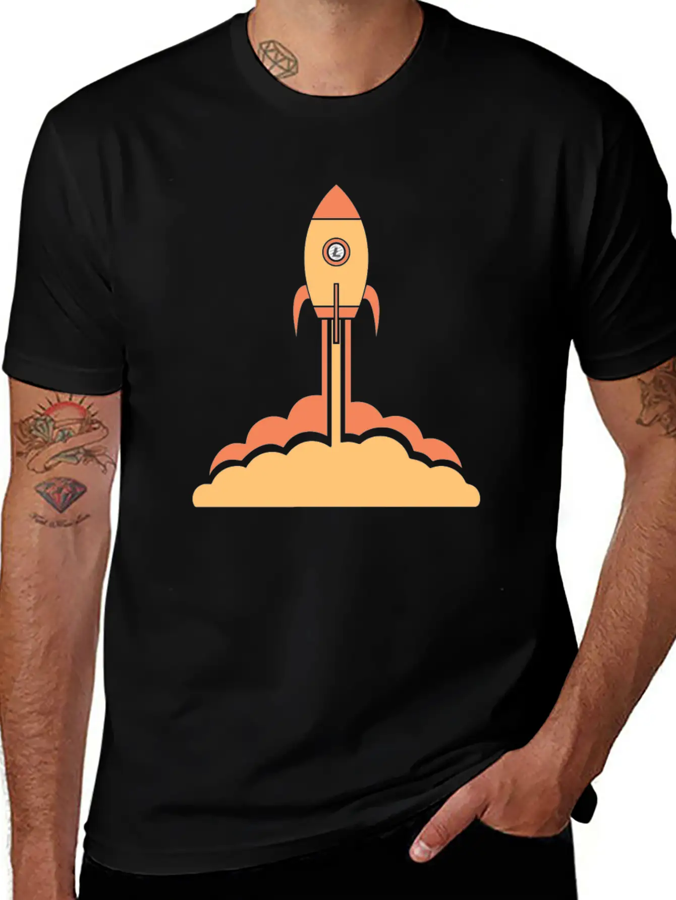Litecoin To The Moon Space Rocket Lite Coin HODL Breathable Soft Cotton T-Shirt – Timeless Casual Look