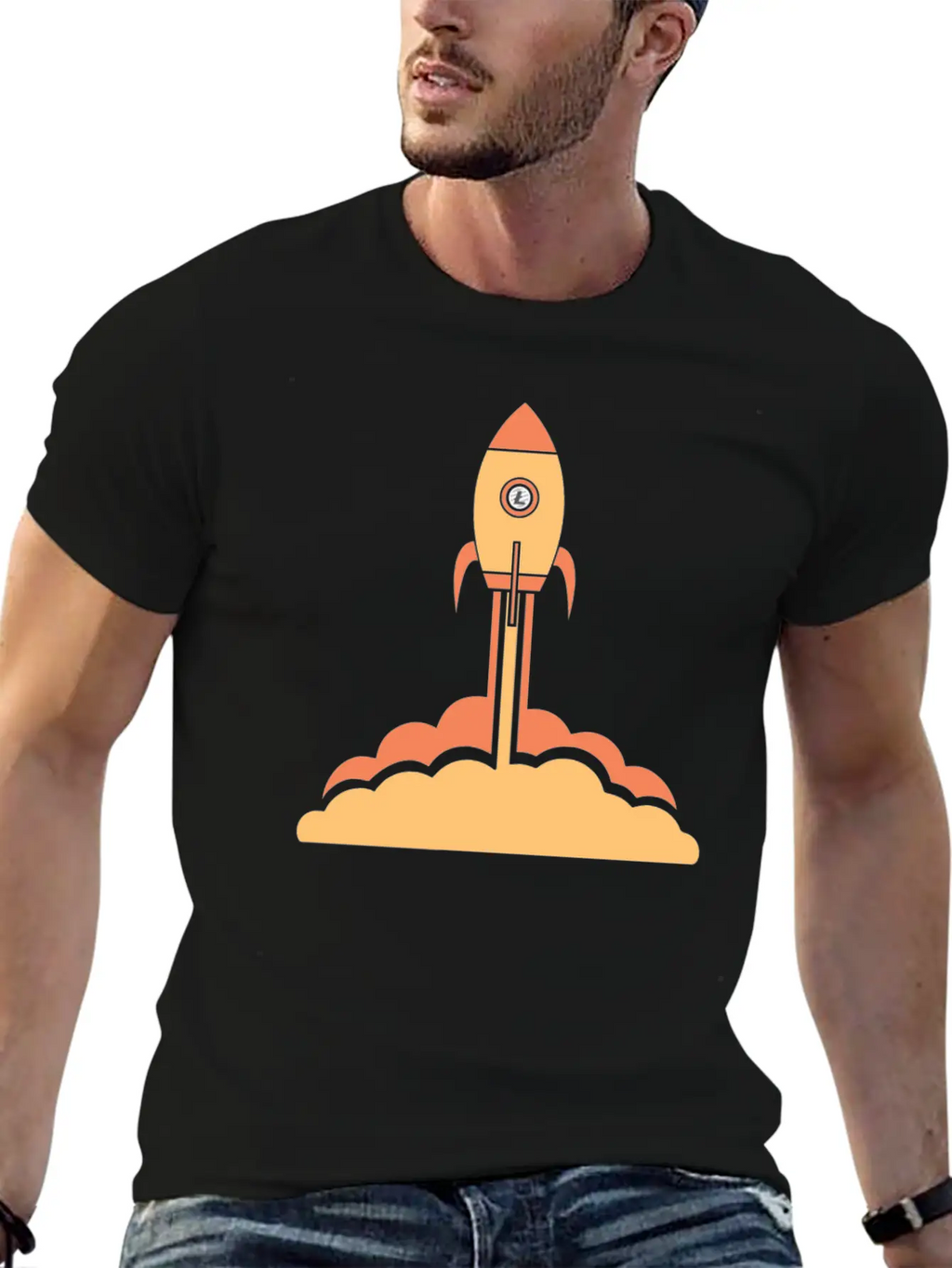 Litecoin To The Moon Space Rocket Lite Coin HODL Breathable Soft Cotton T-Shirt – Timeless Casual Look