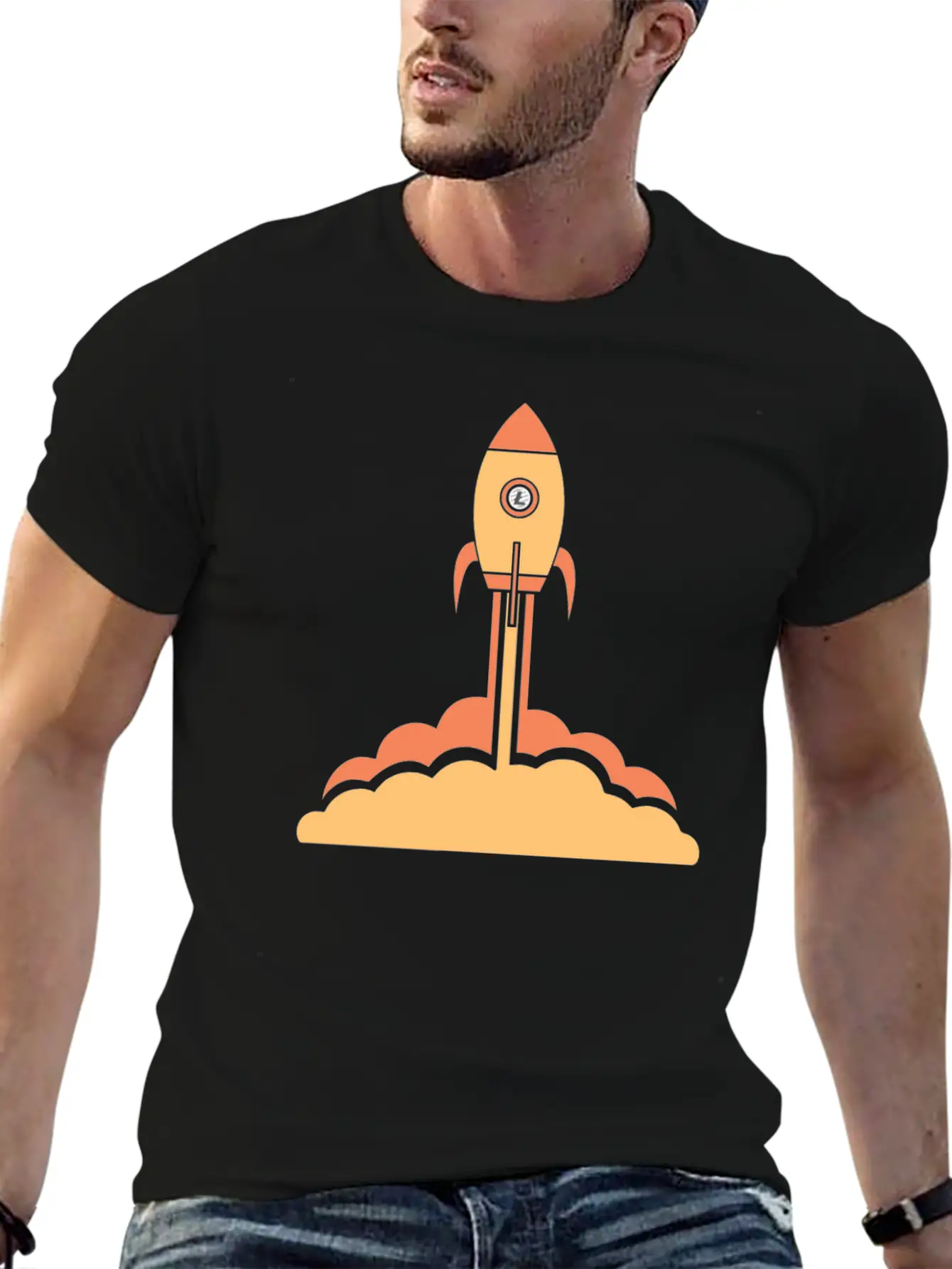 Litecoin To The Moon Space Rocket Lite Coin HODL Breathable Soft Cotton T-Shirt – Timeless Casual Look