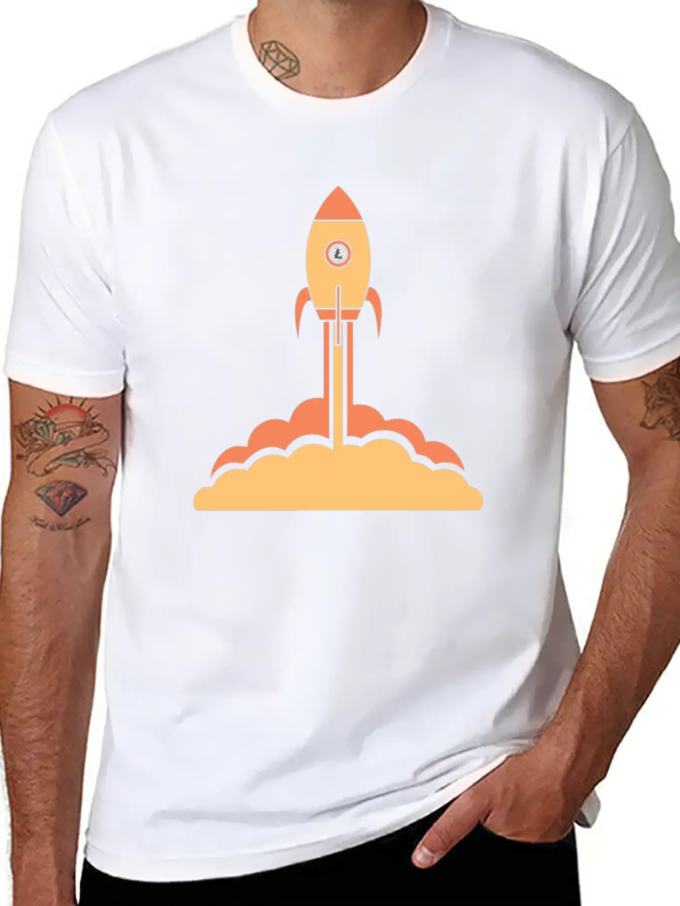 Litecoin To The Moon Space Rocket Lite Coin HODL Breathable Soft Cotton T-Shirt – Timeless Casual Look