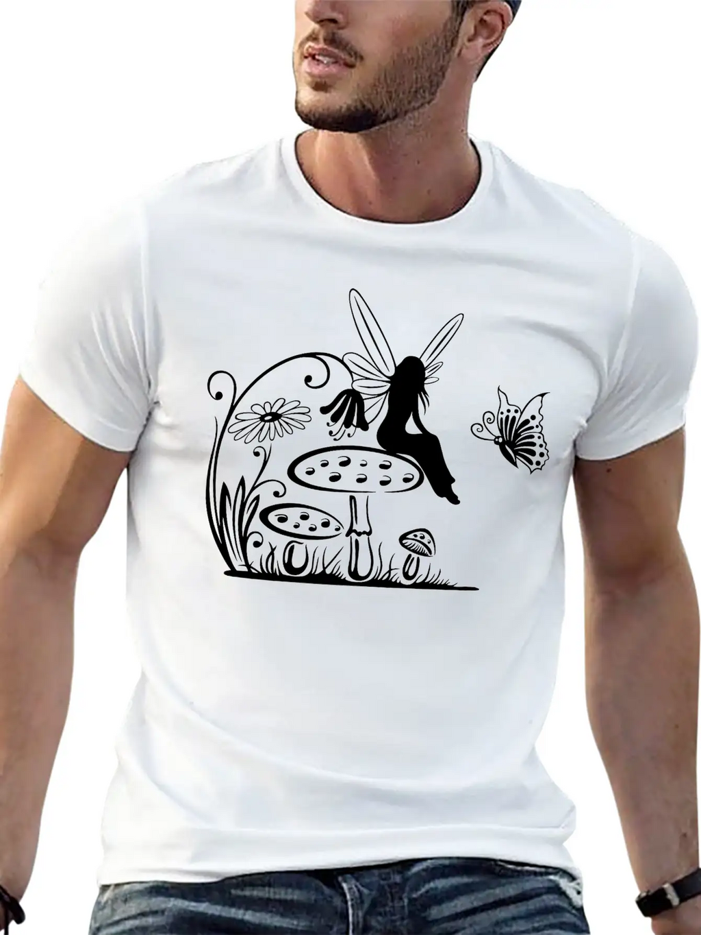 Little Fairy On A Mushroom Stylish Everyday T-Shirt – Unisex Basic Cotton Tee