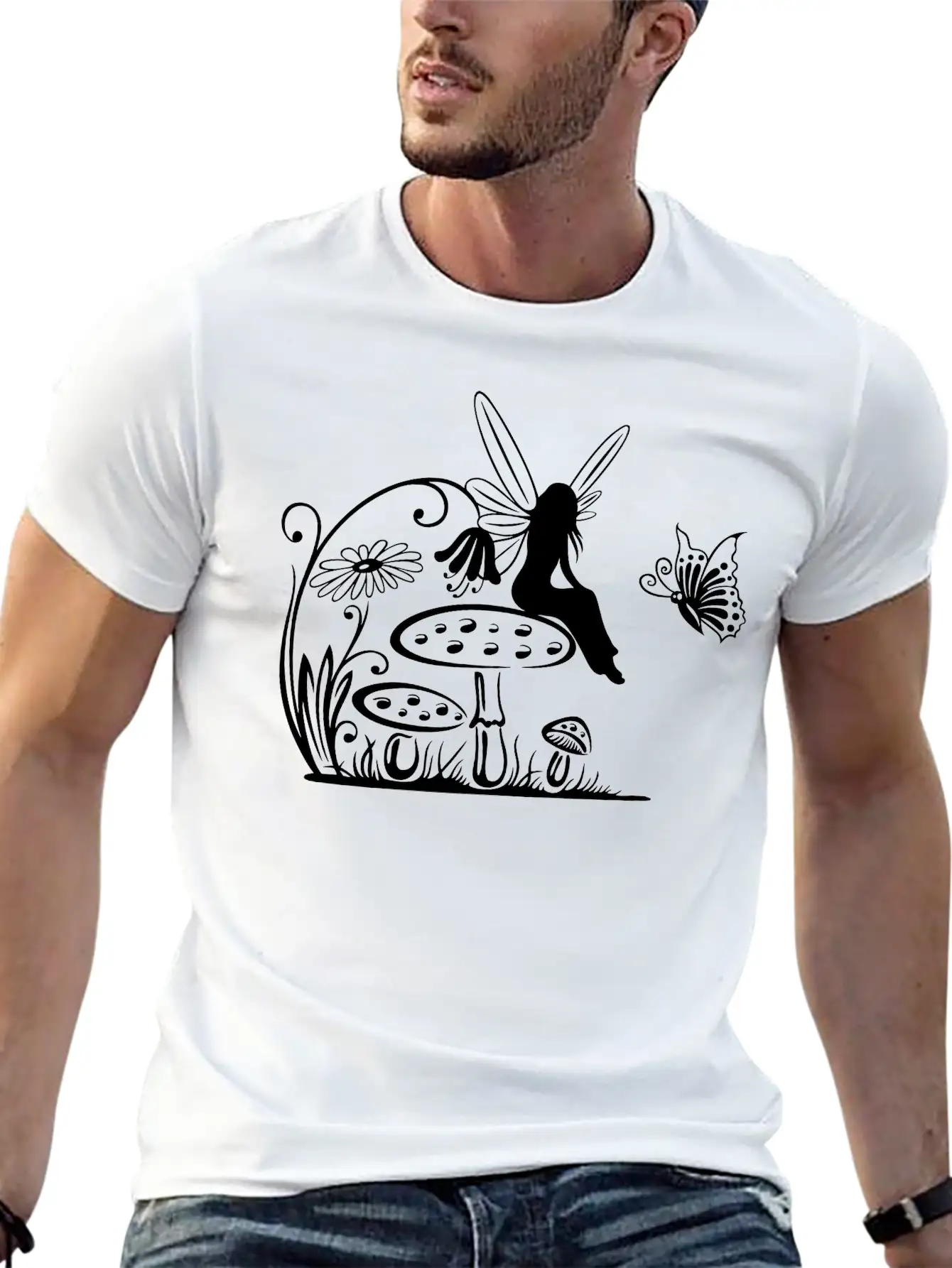 Little Fairy On A Mushroom Stylish Everyday T-Shirt – Unisex Basic Cotton Tee