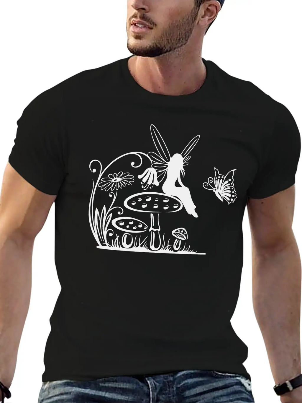 Little Fairy On A Mushroom Stylish Everyday T-Shirt – Unisex Basic Cotton Tee