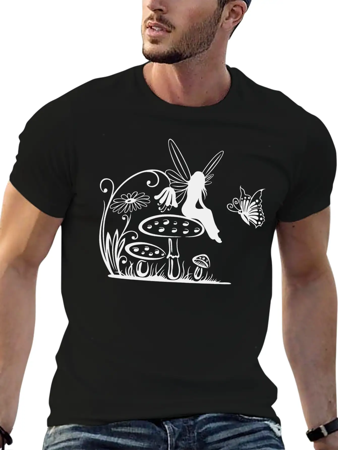 Little Fairy On A Mushroom Stylish Everyday T-Shirt – Unisex Basic Cotton Tee