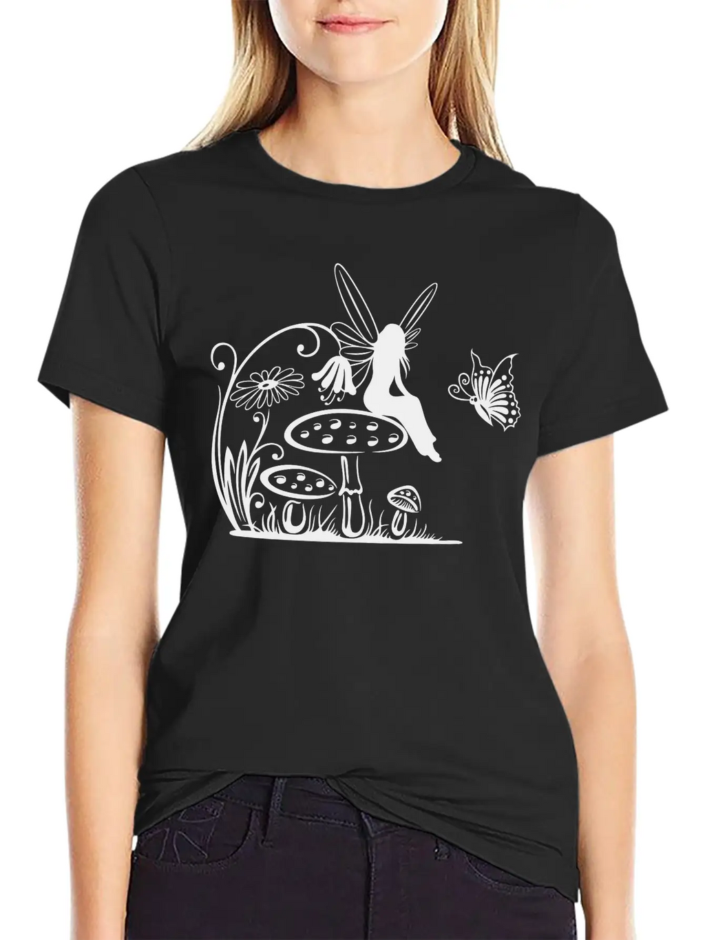 Little Fairy On A Mushroom Stylish Everyday T-Shirt – Unisex Basic Cotton Tee