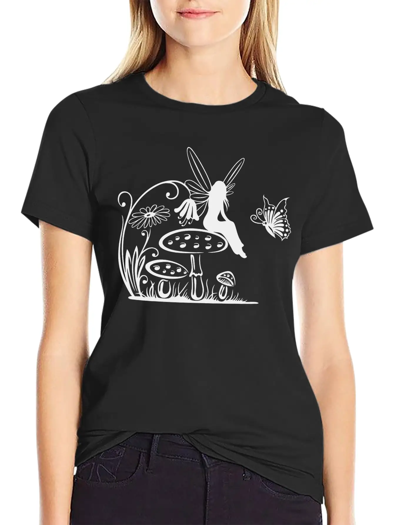 Little Fairy On A Mushroom Stylish Everyday T-Shirt – Unisex Basic Cotton Tee