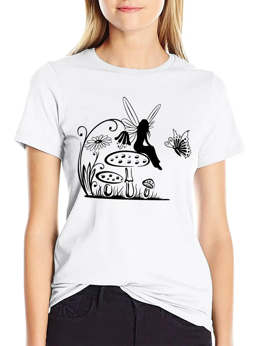 Little Fairy On A Mushroom Stylish Everyday T-Shirt – Unisex Basic Cotton Tee