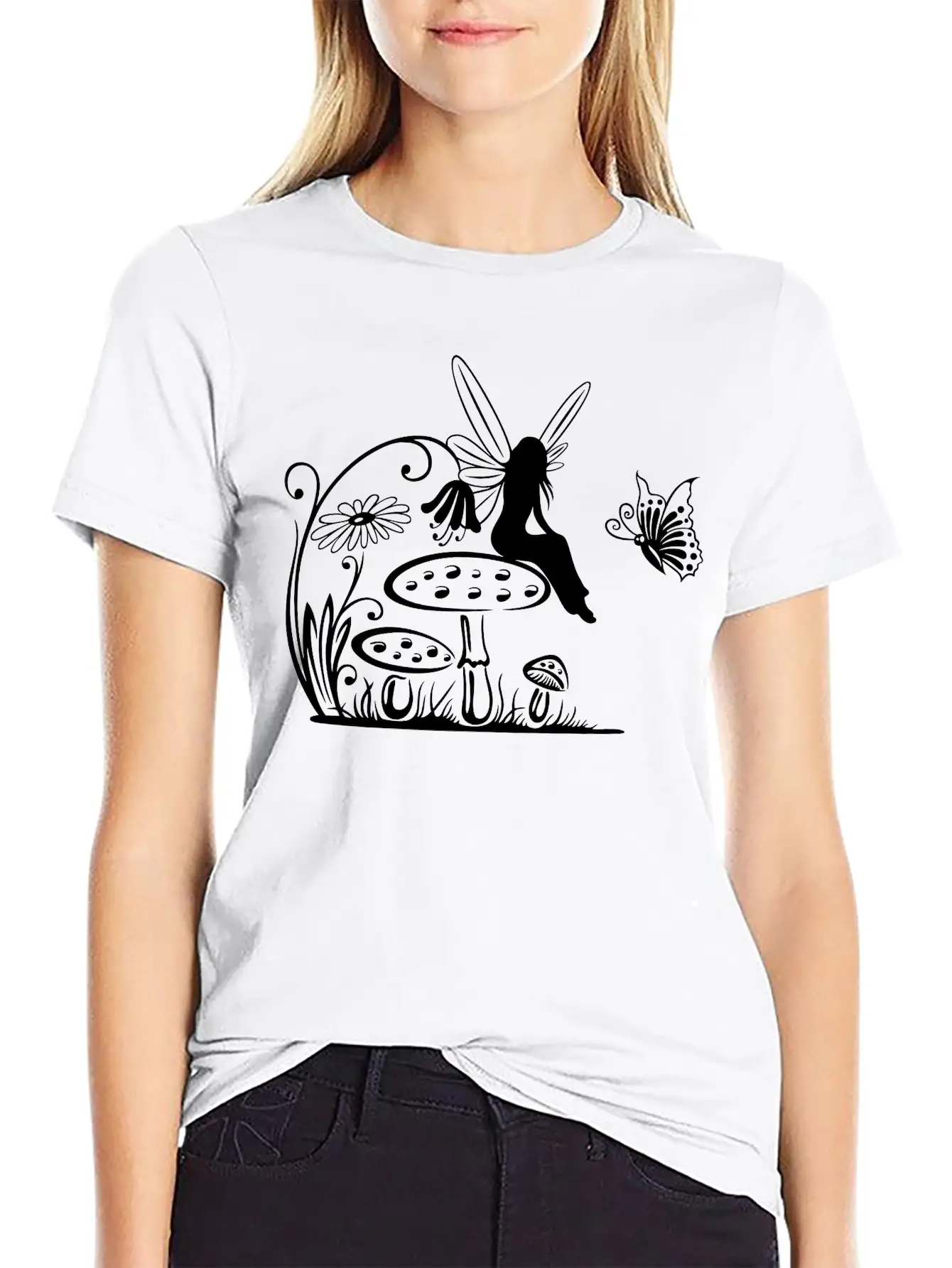 Little Fairy On A Mushroom Stylish Everyday T-Shirt – Unisex Basic Cotton Tee