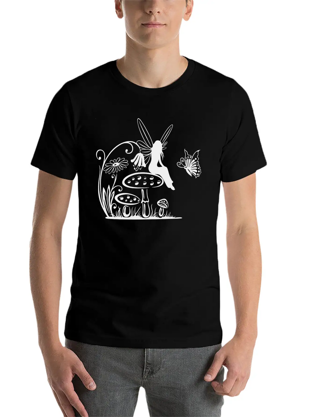 Little Fairy On A Mushroom Stylish Everyday T-Shirt – Unisex Basic Cotton Tee