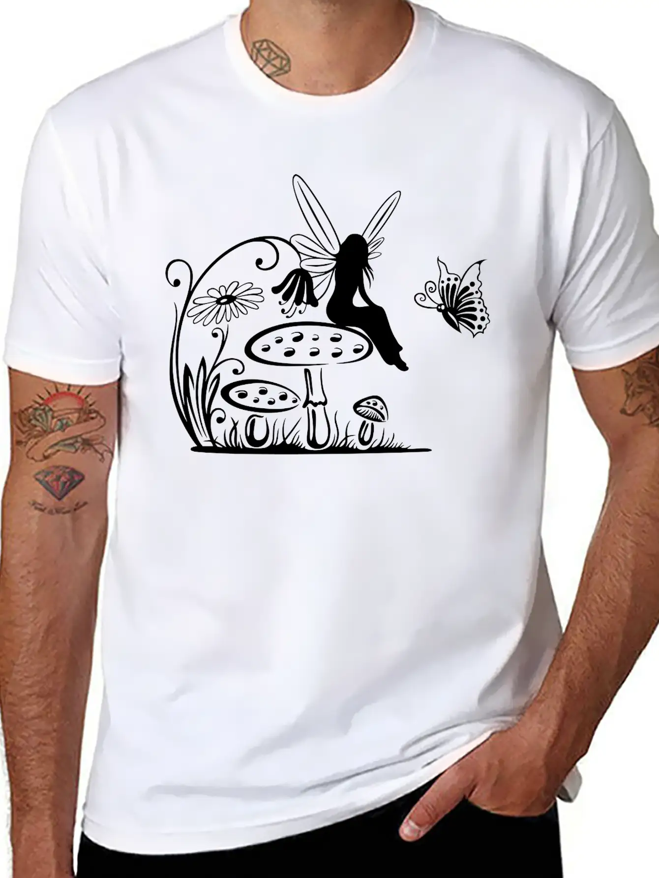 Little Fairy On A Mushroom Stylish Everyday T-Shirt – Unisex Basic Cotton Tee