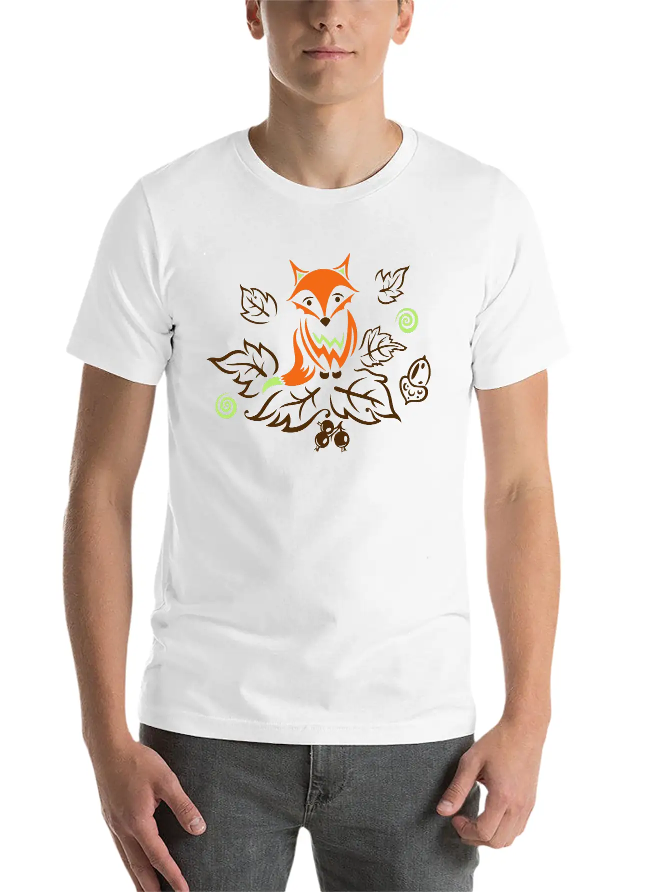 Little Fox With Leaves, Autumn. Breathable Soft Cotton T-Shirt – Timeless Casual Look