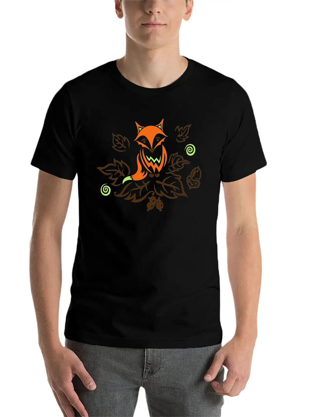 Little Fox With Leaves, Autumn. Breathable Soft Cotton T-Shirt – Timeless Casual Look