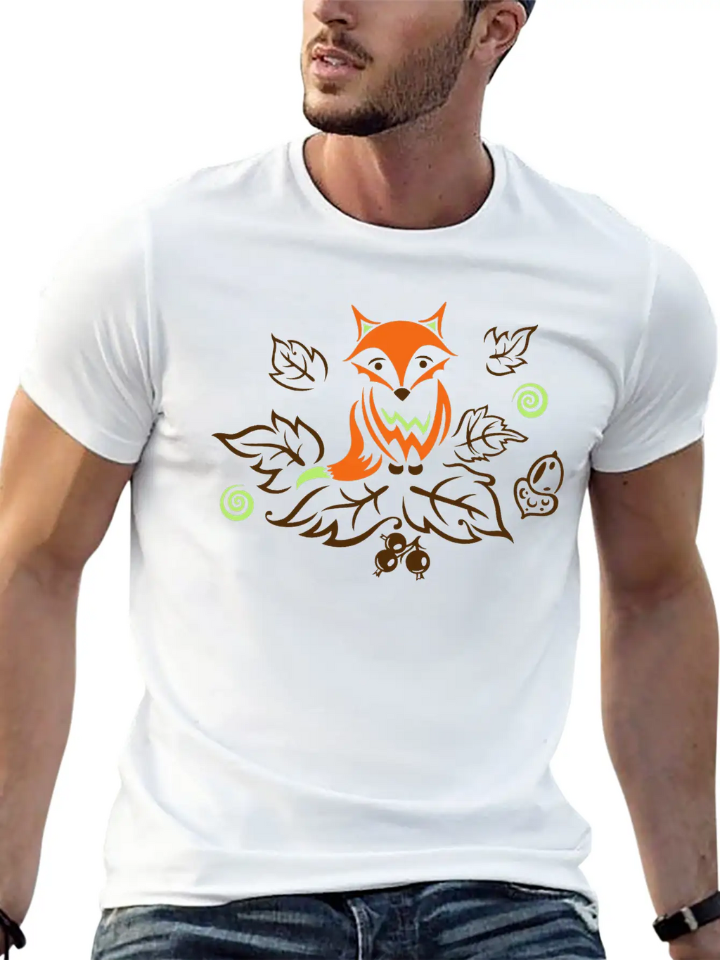 Little Fox With Leaves, Autumn. Breathable Soft Cotton T-Shirt – Timeless Casual Look