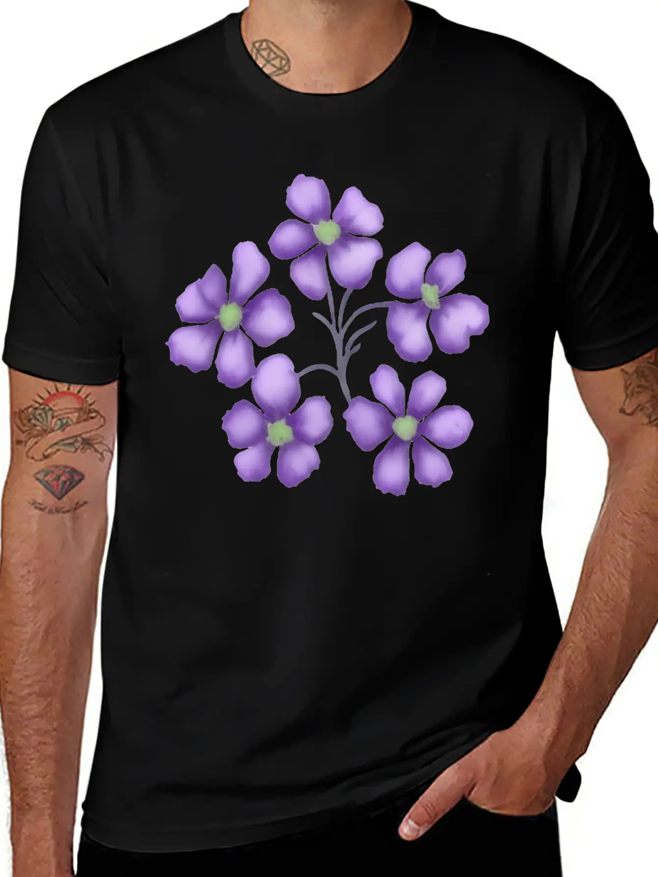 Little Purple Watercolor Flowers Unisex Short Sleeve Soft Cotton T-Shirt – Casual Everyday Wear