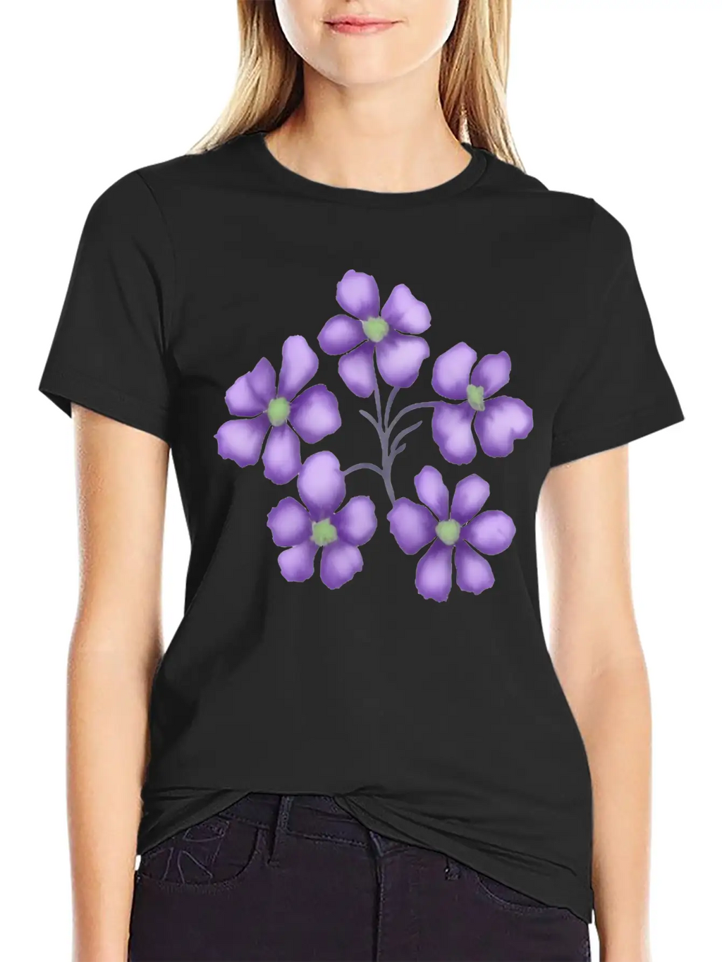 Little Purple Watercolor Flowers Unisex Short Sleeve Soft Cotton T-Shirt – Casual Everyday Wear
