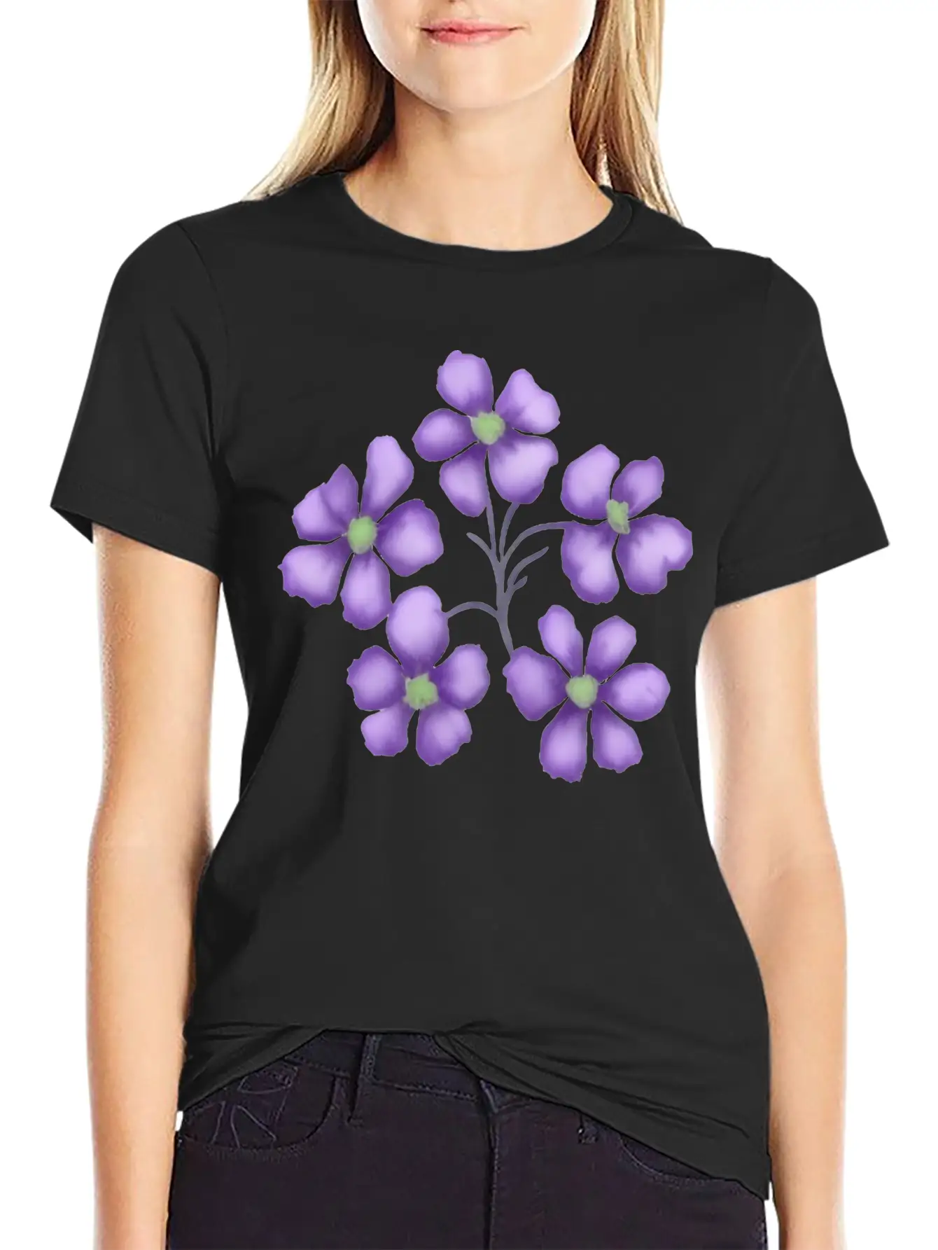 Little Purple Watercolor Flowers Unisex Short Sleeve Soft Cotton T-Shirt – Casual Everyday Wear