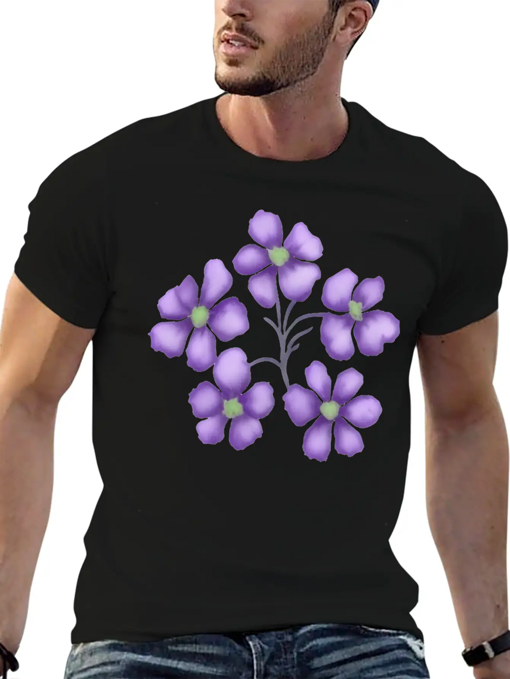 Little Purple Watercolor Flowers Unisex Short Sleeve Soft Cotton T-Shirt – Casual Everyday Wear