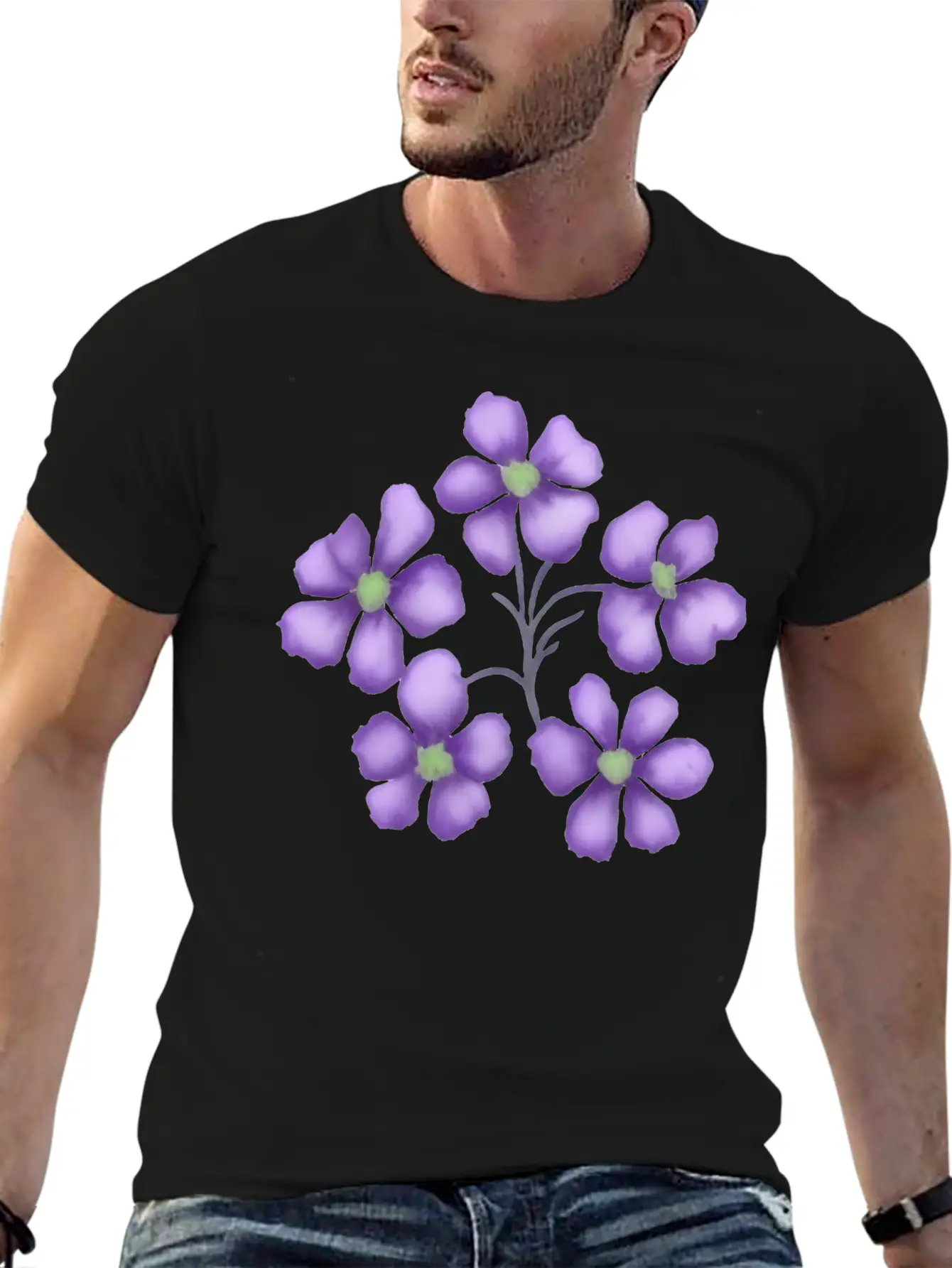 Little Purple Watercolor Flowers Unisex Short Sleeve Soft Cotton T-Shirt – Casual Everyday Wear
