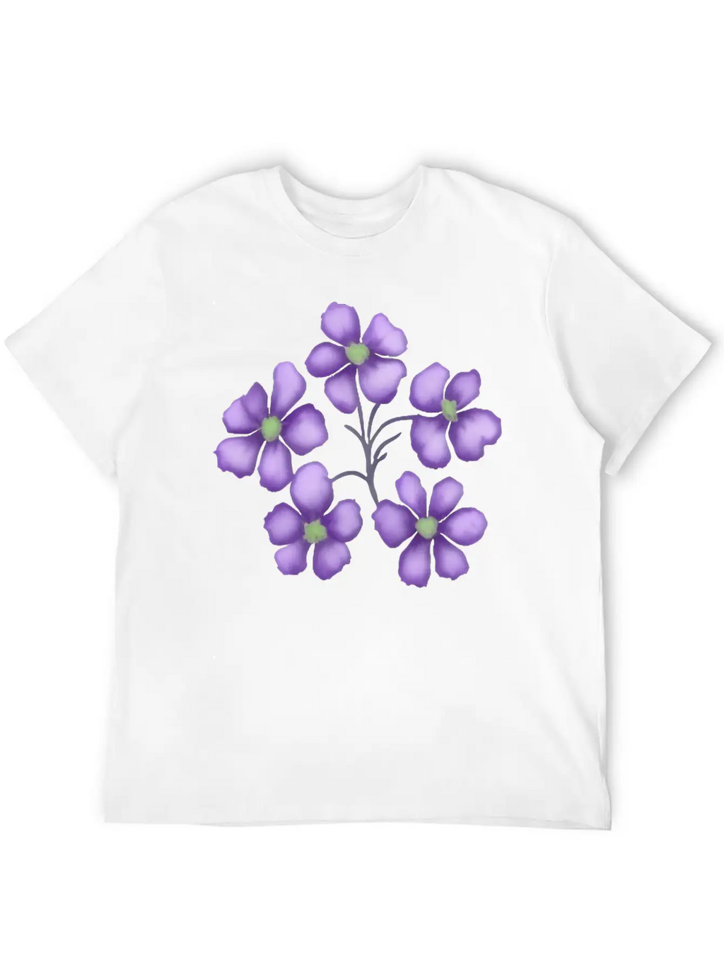 Little Purple Watercolor Flowers Unisex Short Sleeve Soft Cotton T-Shirt – Casual Everyday Wear