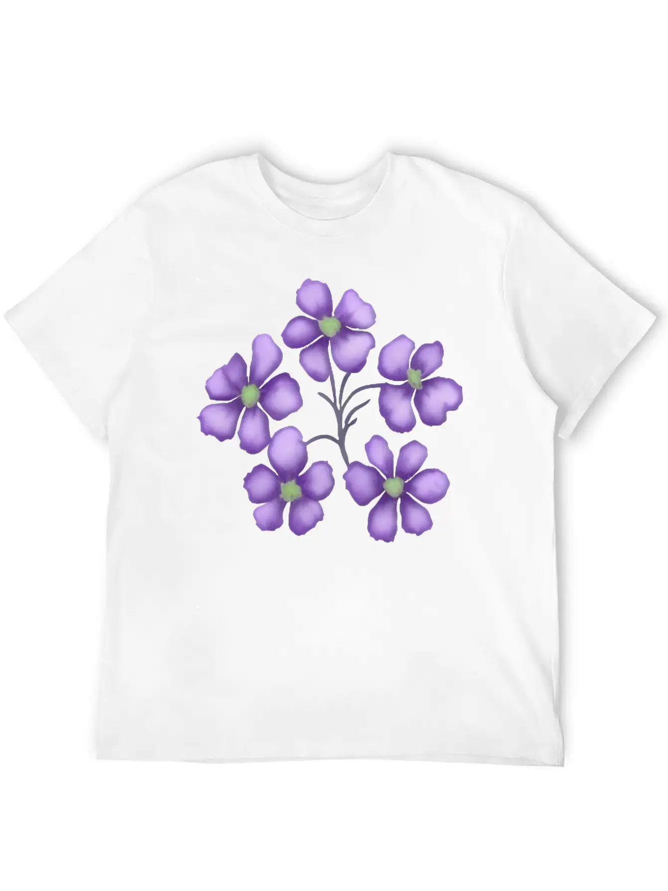 Little Purple Watercolor Flowers Unisex Short Sleeve Soft Cotton T-Shirt – Casual Everyday Wear