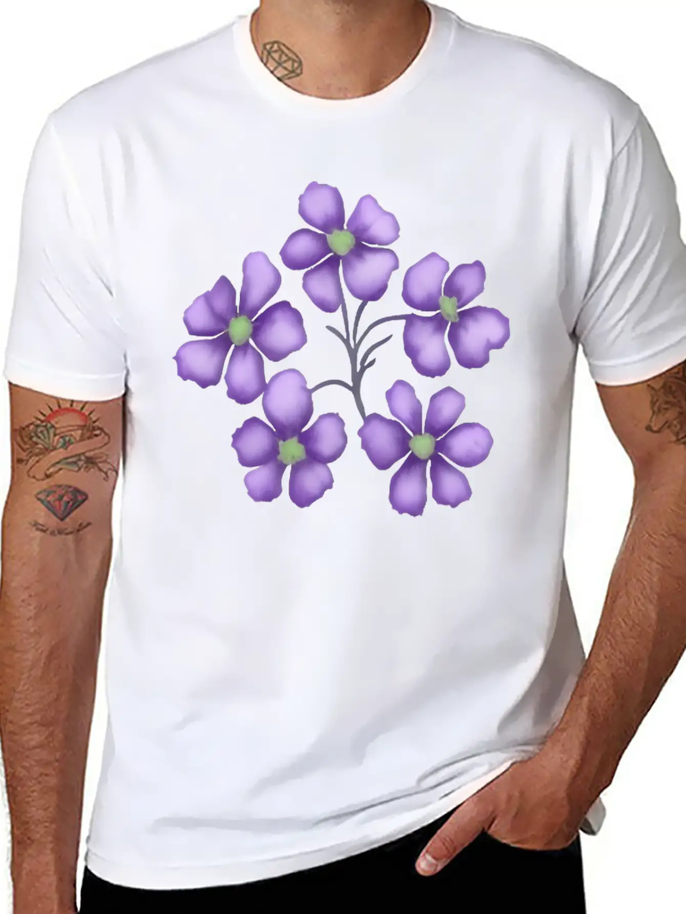 Little Purple Watercolor Flowers Unisex Short Sleeve Soft Cotton T-Shirt – Casual Everyday Wear