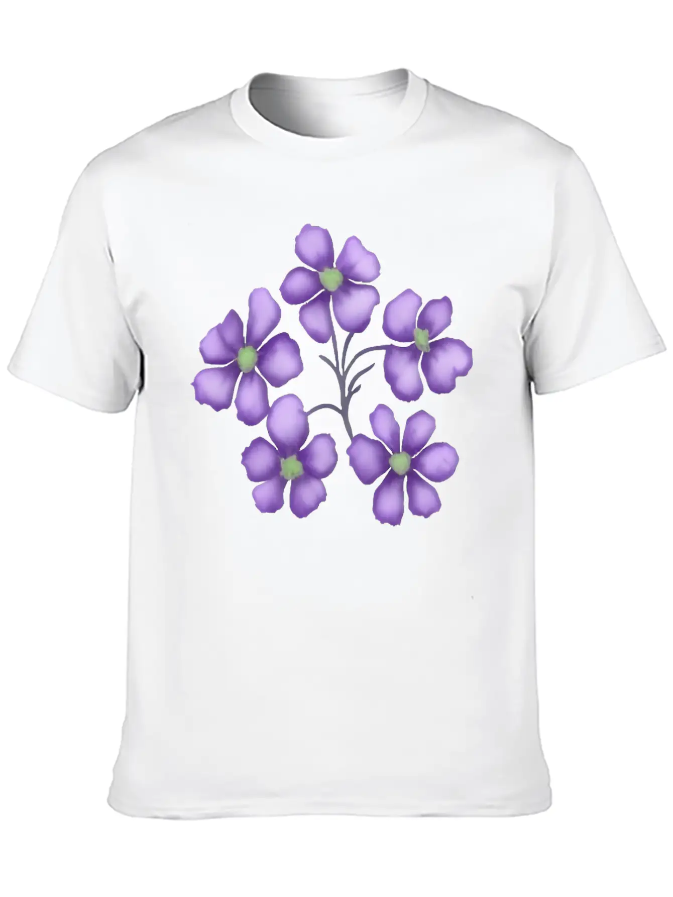 Little Purple Watercolor Flowers Unisex Short Sleeve Soft Cotton T-Shirt – Casual Everyday Wear