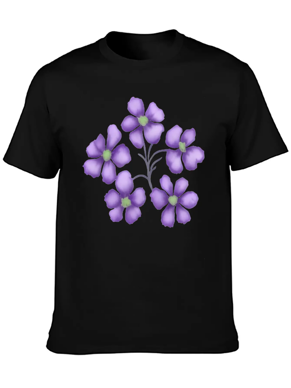 Little Purple Watercolor Flowers Unisex Short Sleeve Soft Cotton T-Shirt – Casual Everyday Wear