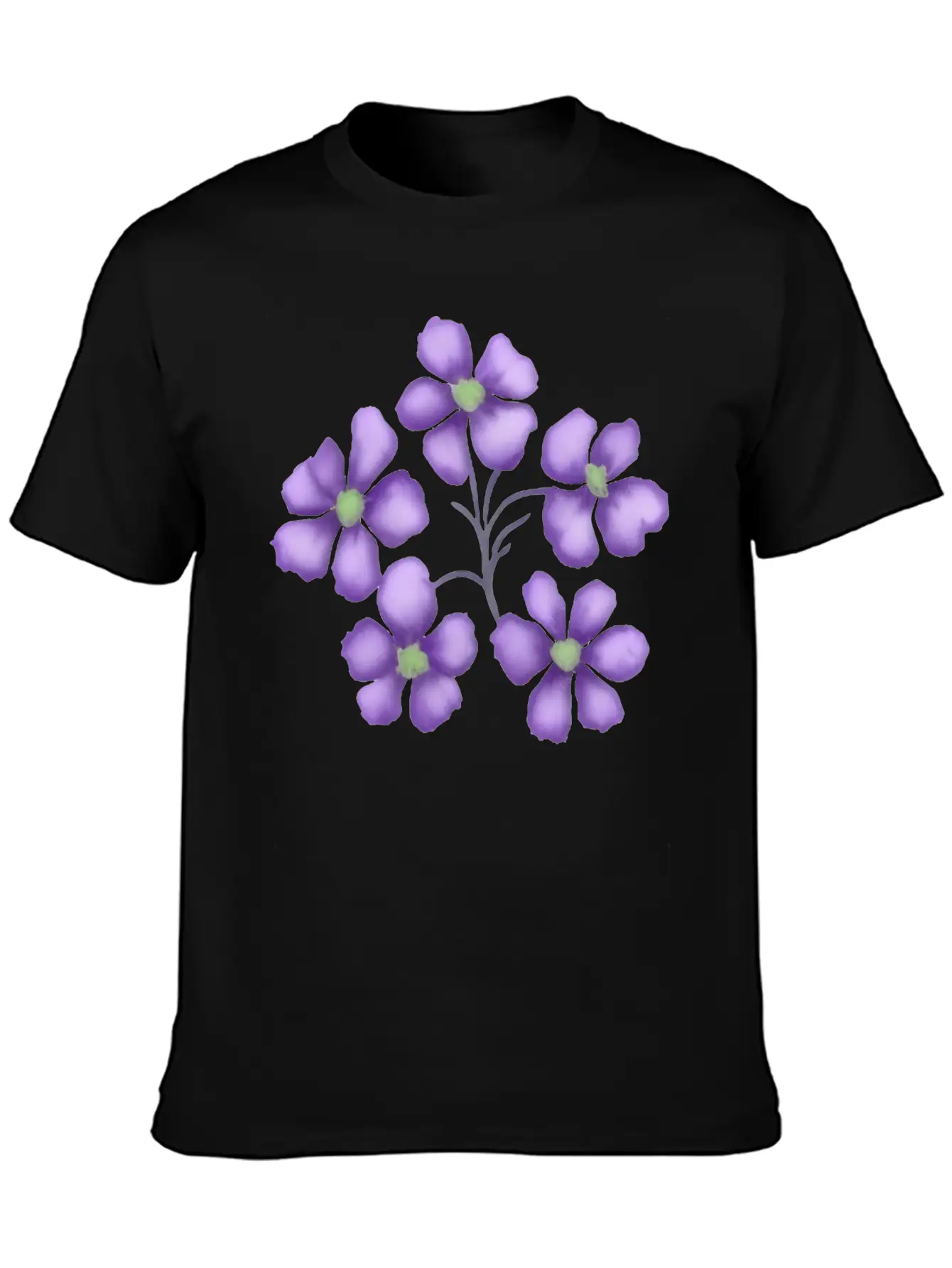 Little Purple Watercolor Flowers Unisex Short Sleeve Soft Cotton T-Shirt – Casual Everyday Wear