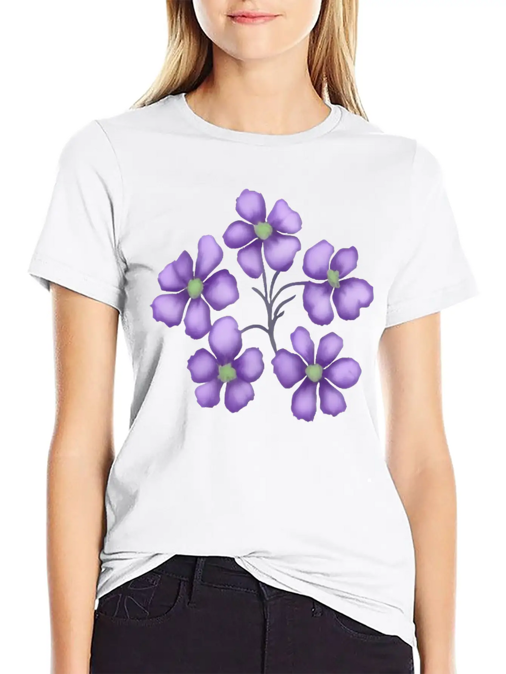Little Purple Watercolor Flowers Unisex Short Sleeve Soft Cotton T-Shirt – Casual Everyday Wear