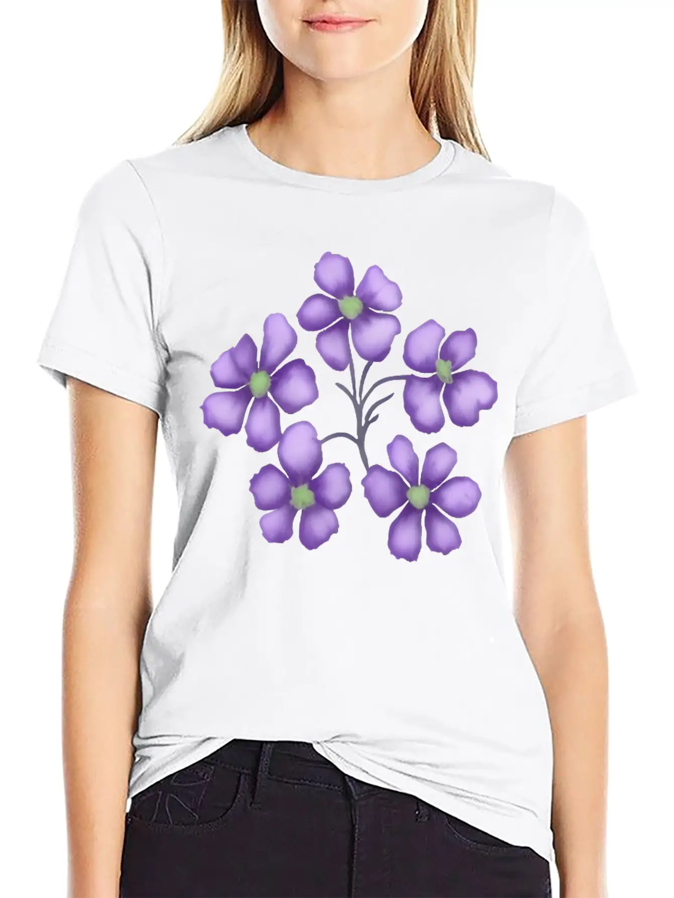 Little Purple Watercolor Flowers Unisex Short Sleeve Soft Cotton T-Shirt – Casual Everyday Wear