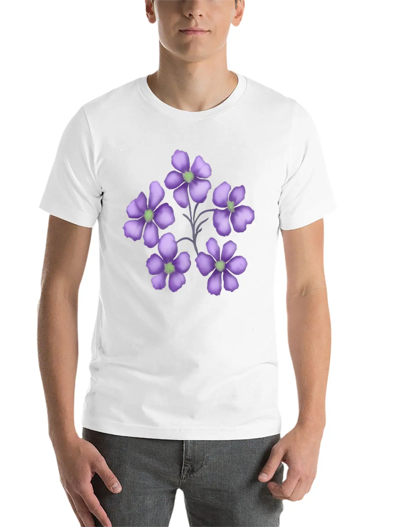 Little Purple Watercolor Flowers Unisex Short Sleeve Soft Cotton T-Shirt – Casual Everyday Wear