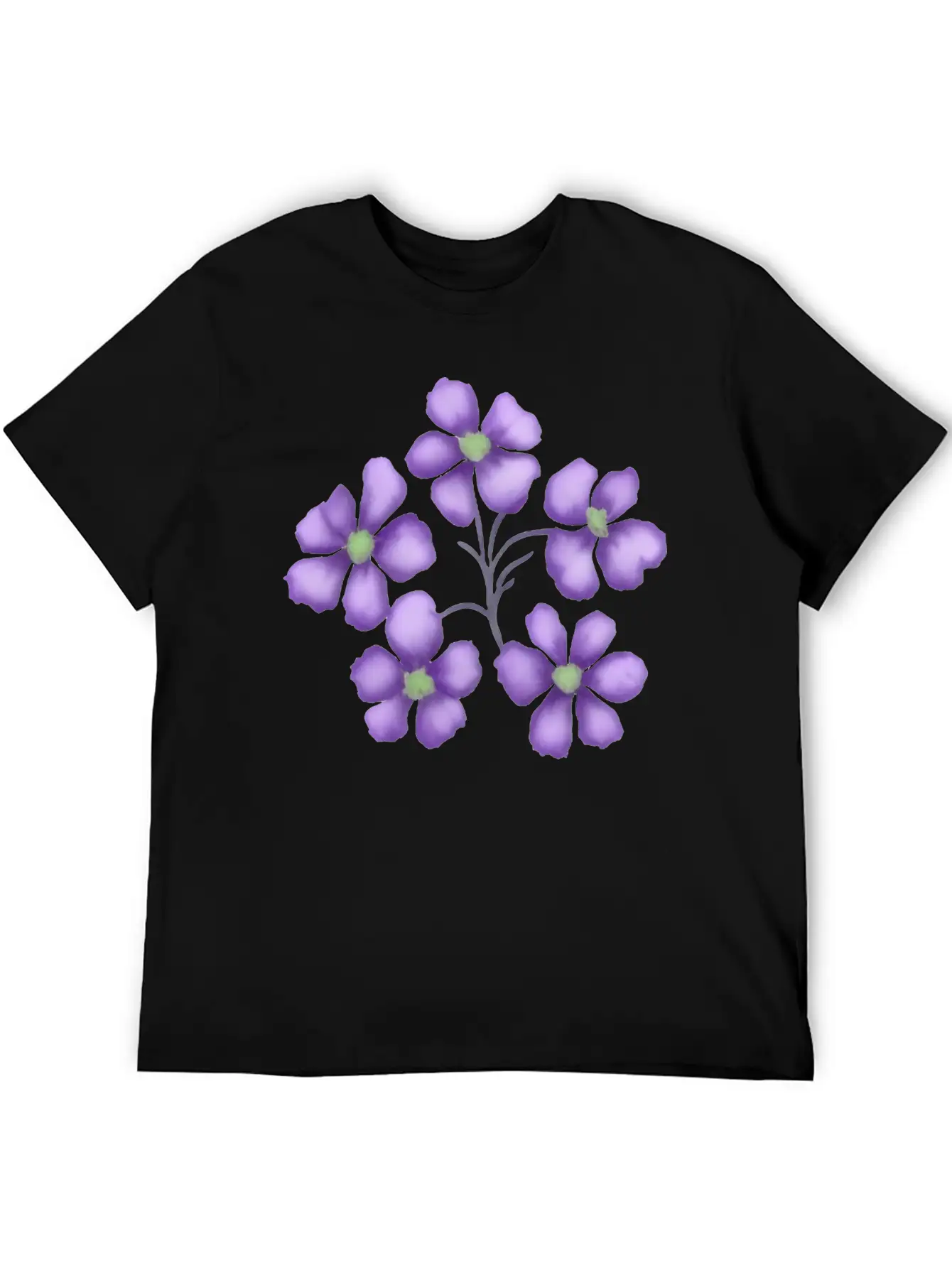 Little Purple Watercolor Flowers Unisex Short Sleeve Soft Cotton T-Shirt – Casual Everyday Wear