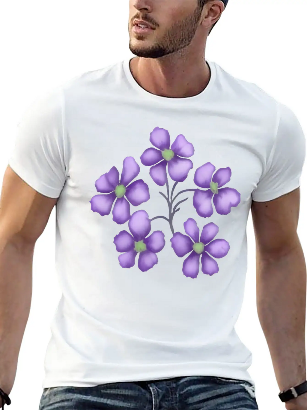 Little Purple Watercolor Flowers Unisex Short Sleeve Soft Cotton T-Shirt – Casual Everyday Wear