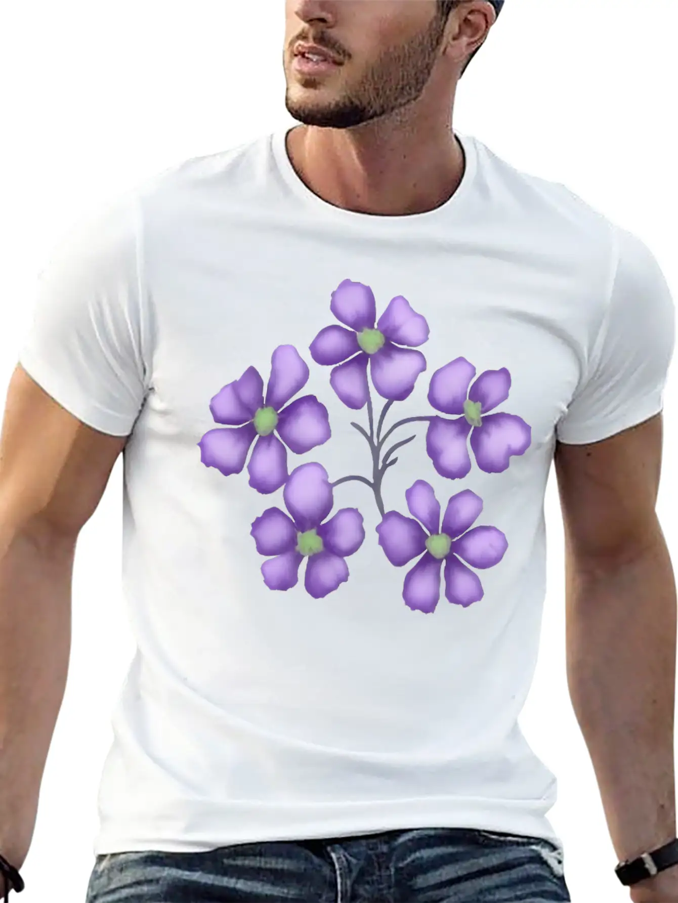 Little Purple Watercolor Flowers Unisex Short Sleeve Soft Cotton T-Shirt – Casual Everyday Wear