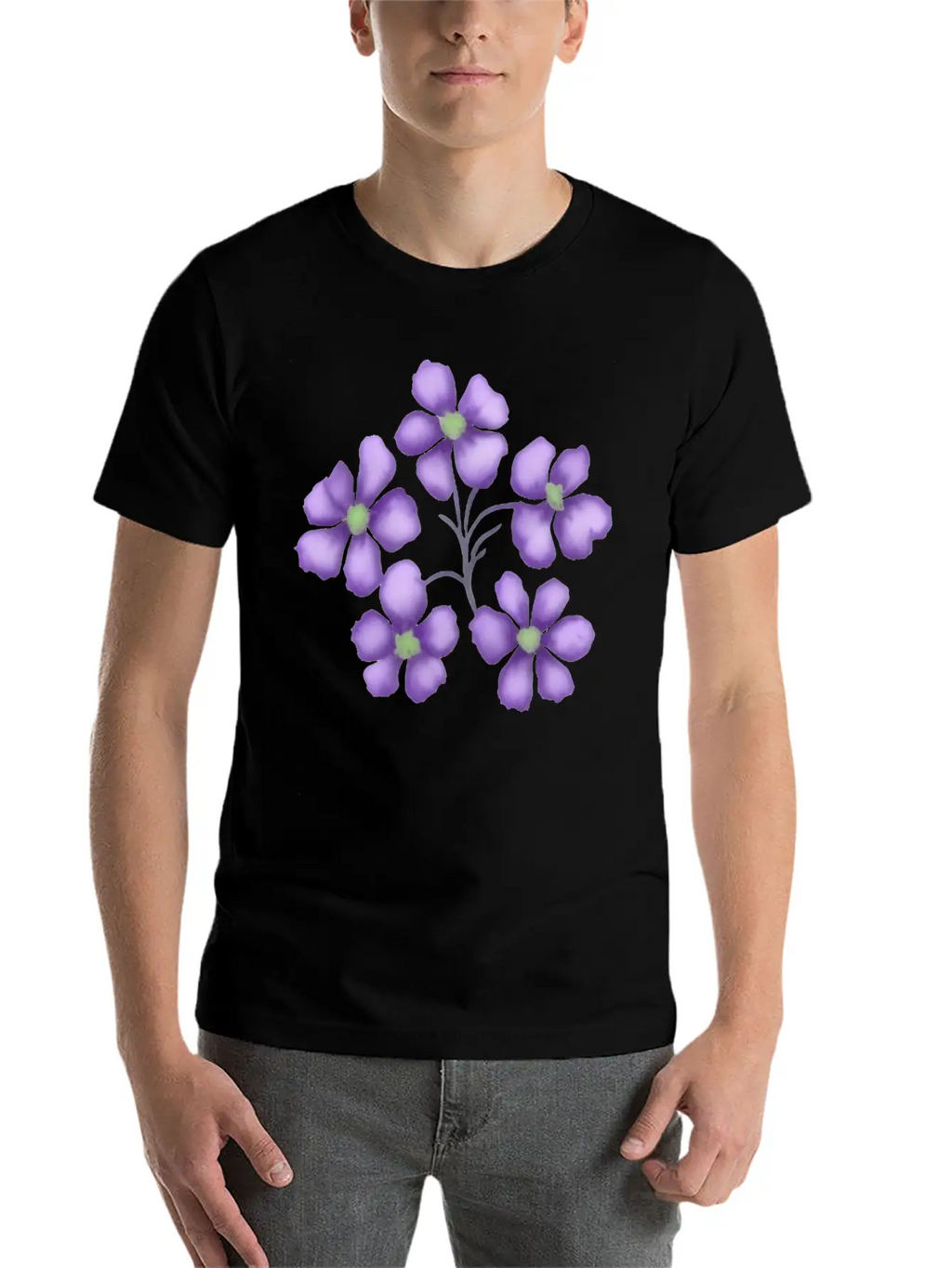Little Purple Watercolor Flowers Unisex Short Sleeve Soft Cotton T-Shirt – Casual Everyday Wear