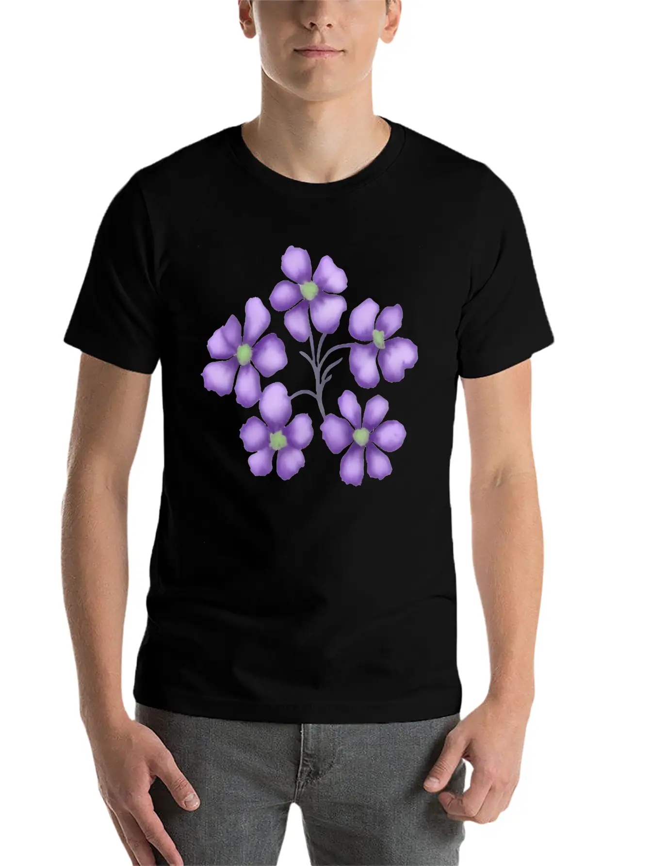 Little Purple Watercolor Flowers Unisex Short Sleeve Soft Cotton T-Shirt – Casual Everyday Wear