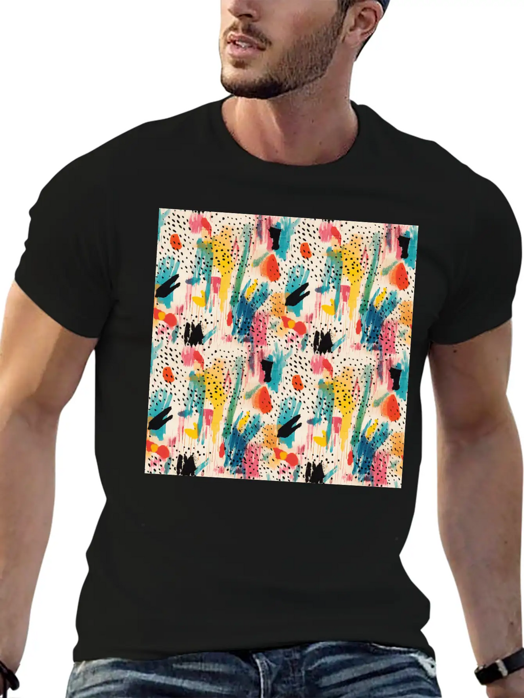 Lively Colors Abstract Pattern Unisex Short Sleeve Soft Cotton T-Shirt – Casual Everyday Wear