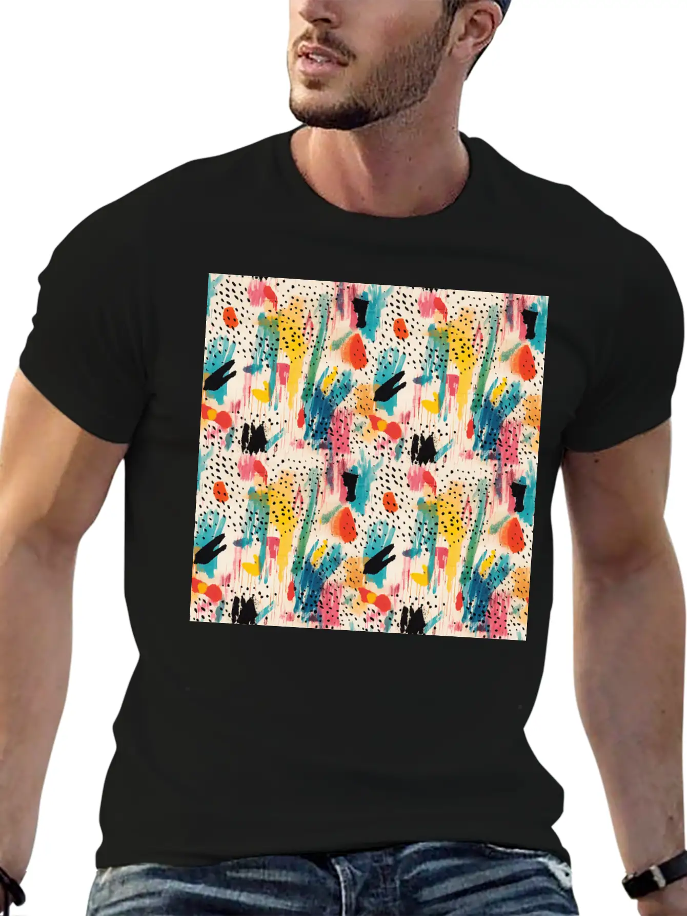 Lively Colors Abstract Pattern Unisex Short Sleeve Soft Cotton T-Shirt – Casual Everyday Wear