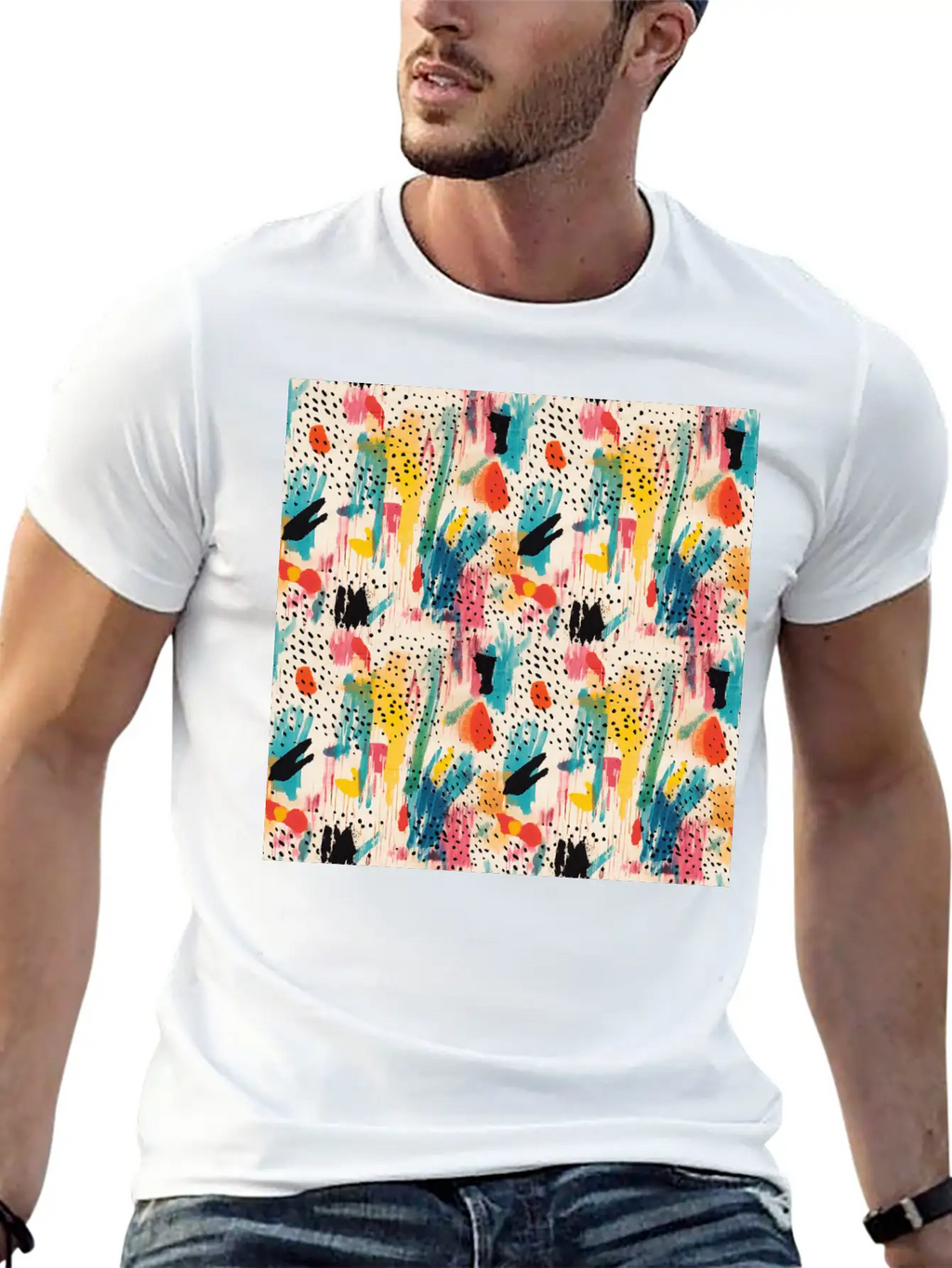 Lively Colors Abstract Pattern Unisex Short Sleeve Soft Cotton T-Shirt – Casual Everyday Wear